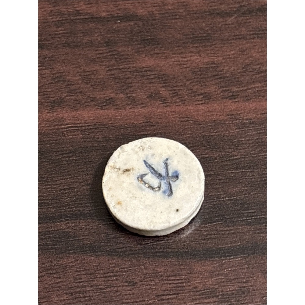 Antique 19thC Siam Porcelain Gambling Token "Pee" Coin - Tai Fa Prosperity